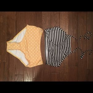 AvidList, black, white, and yellow bikini, size M.